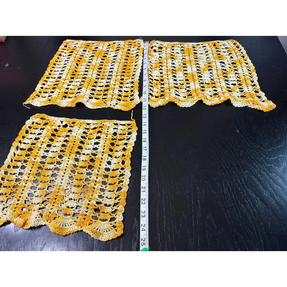 Vintage- Cottage Doilies Squares Assorted Lot of 3- Yellow white- Shabby Chic